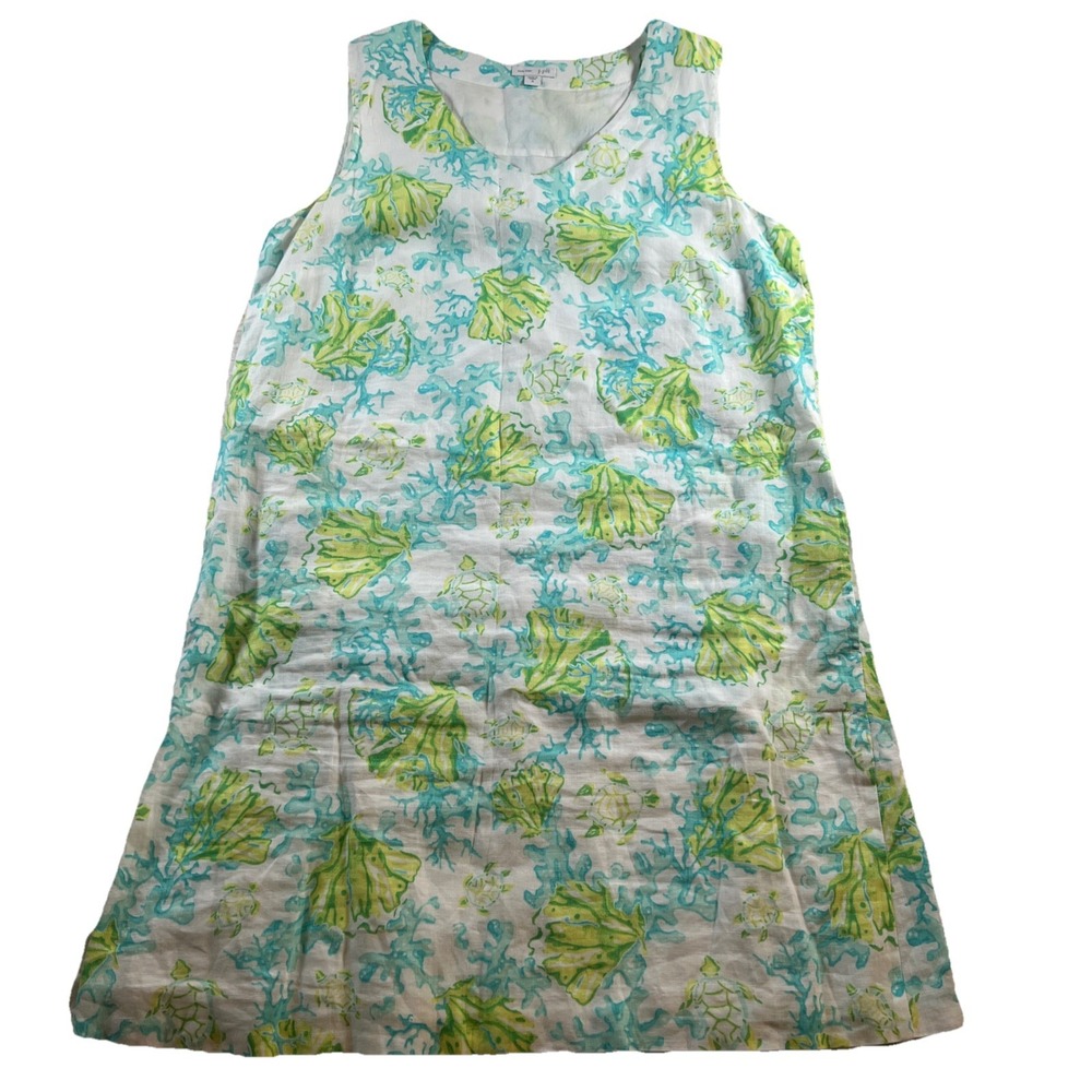 J. Jill Love‎ Linen Tank Dress Womens Blue White Turtles Beachy Coastal Resort M